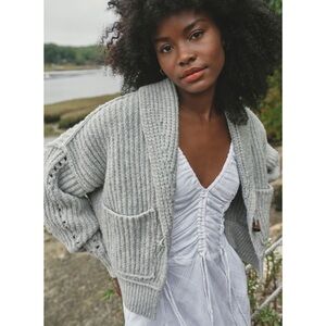 Free People Light Gray Knit Cardigan
